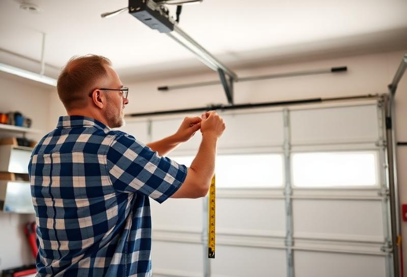 Homeowner using tape measure to accurately measure garage door opening dimensions
