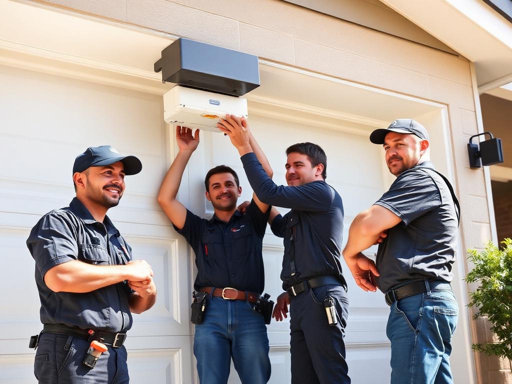 Garage Door Gates installation team professionally installing a new garage door opener